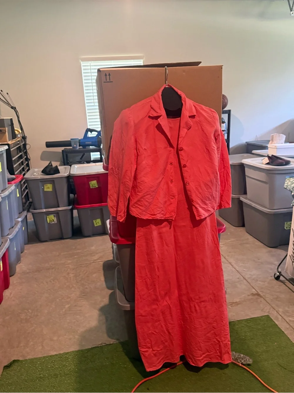 Two-Piece Coral Red Jacket and Maxi Skirt Set mp25